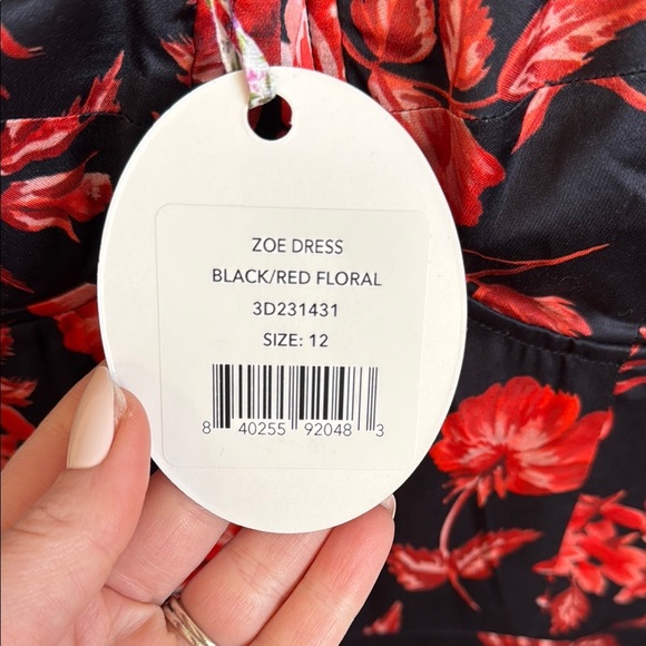 Autumn Adeigbo// Floral Black and Red Zoe Asymmetrical Ruffle Hem Dress - Picture 7 of 10